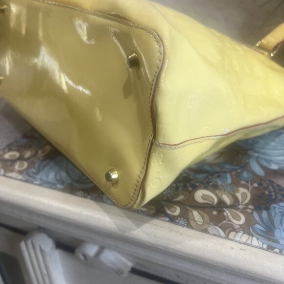 Project Bag-Arcadia Italian Handbag Embossed Patent Leather Satchel Yellow Tote - Picture 13 of 16